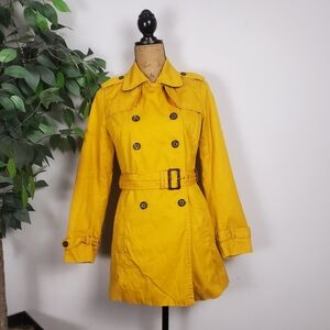 Banana Republic Trench Coat Women's S Pop Color Mustard Yellow Double Breasted